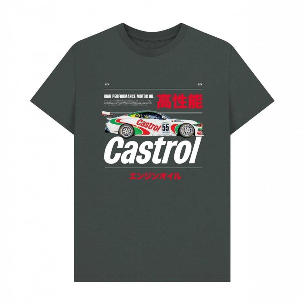 Castrol Unisex Adult Bold Retro Car T-Shirt / Dark Grey